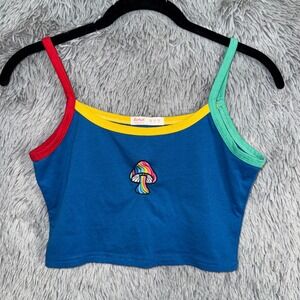 ROMWE Blue Rainbow Mushroom Crop Tank Top Size XS